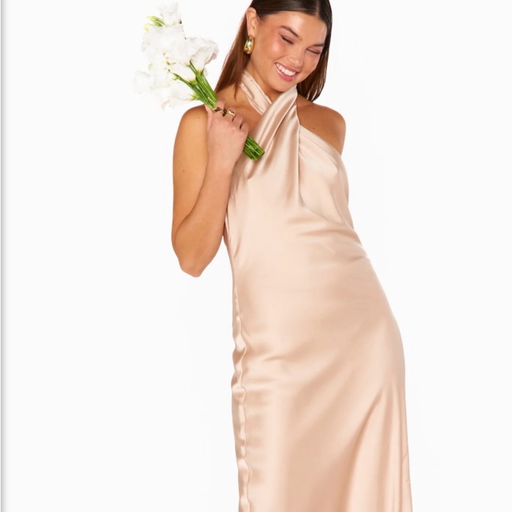 Show Me Your MuMu Jasmine Midi Dress in Champagne Luxe Satin Dress